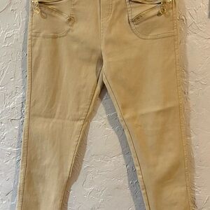 Indero Tan Pants with Gold Zipper Detail